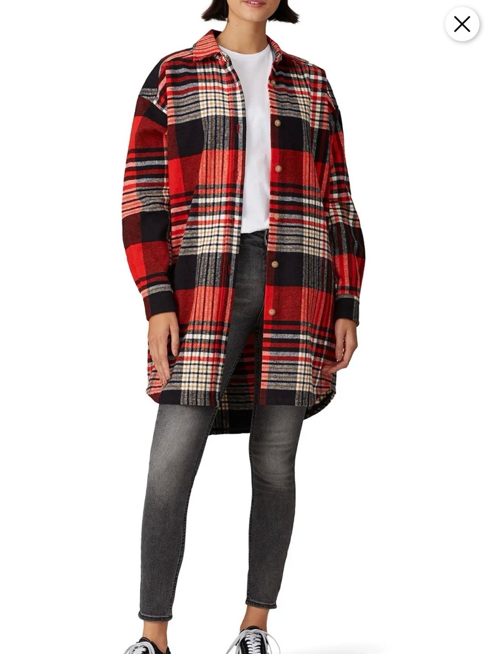 Scotch & Soda Red Black Plaid Button-Front Shacket with pockets jacket